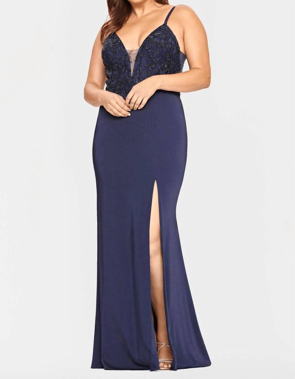NEW FAVIANA v neck long dress - plus in navy
